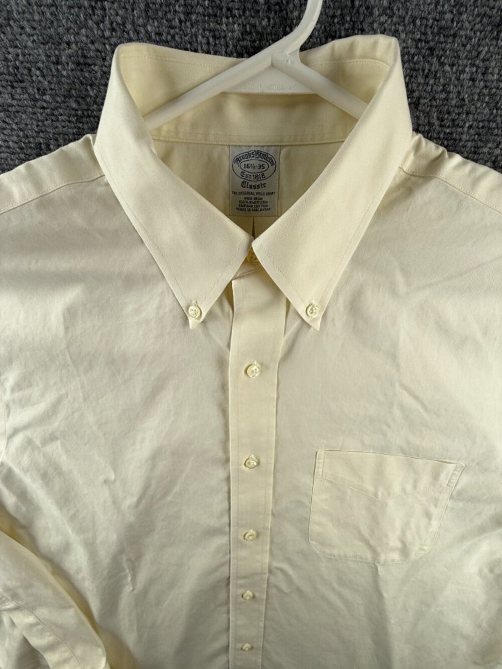 Brooks Brothers Non-Iron Cotton Yellow Classic 16.5 35 Button-Down Shirt Mens